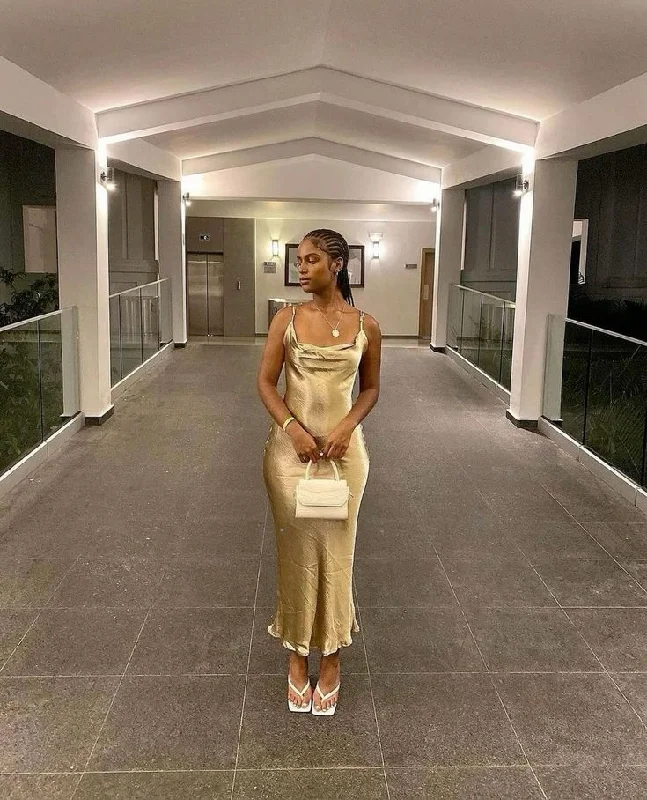 Golden Spaghetti Straps Sheath Satin Long Evening Party Dress, DP3744 Tunics Versatile functional Golden Spaghetti Straps Sheath Satin Long Evening Party Dress, DP3744 Tunics Versatile functional