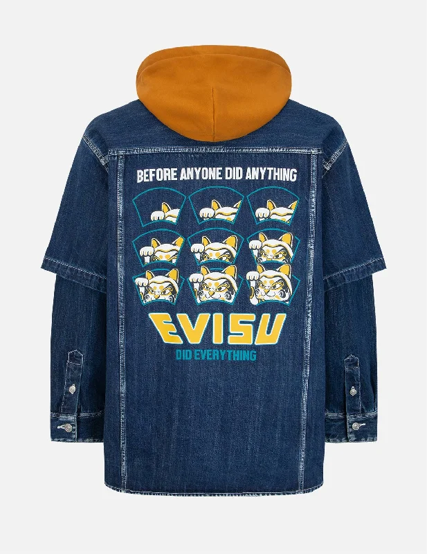 “Fortune Cat Hide-and-Seek” Print Denim Shirt Jacket Embroidered Jacket Appliqued Jacket Beaded Jacket “Fortune Cat Hide-and-Seek” Print Denim Shirt Jacket Embroidered Jacket Appliqued Jacket Beaded Jacket