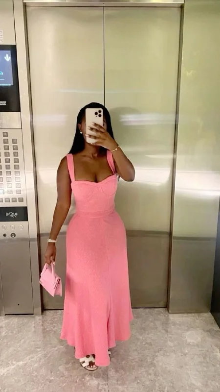 Pink Straps Sweetheart Long Party Dress Wedding Guest Dress, DP3754 Tunics Timeless classic Pink Straps Sweetheart Long Party Dress Wedding Guest Dress, DP3754 Tunics Timeless classic