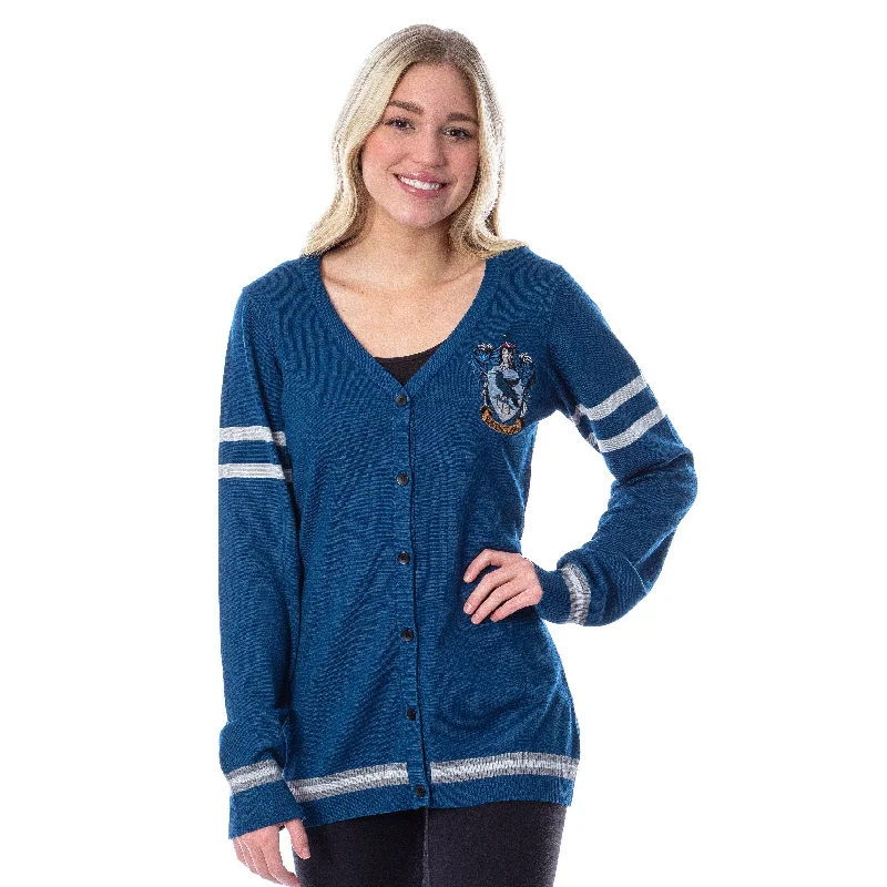 Harry Potter Womens Ravenclaw House Open Front Cardigan Juniors Knit Sweater Knit Fabric Woven Fabric Fleece Fabric
