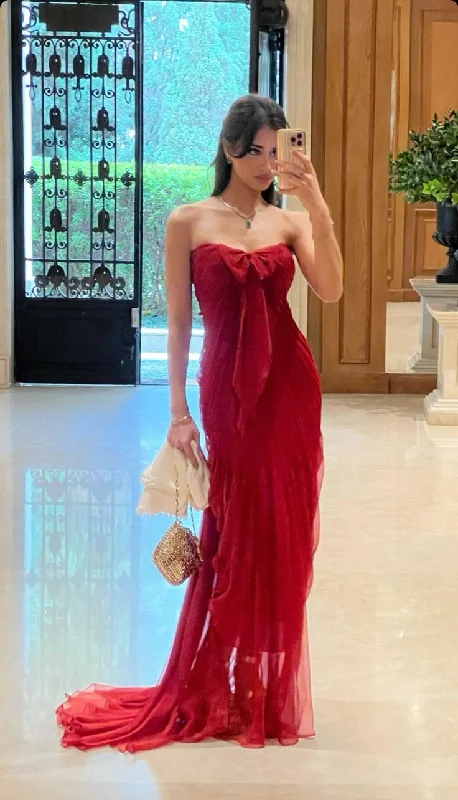 Charming Red Strapless Sheath Long Party Dress Birthday Outfits DP3869 Tunics Velvet soft