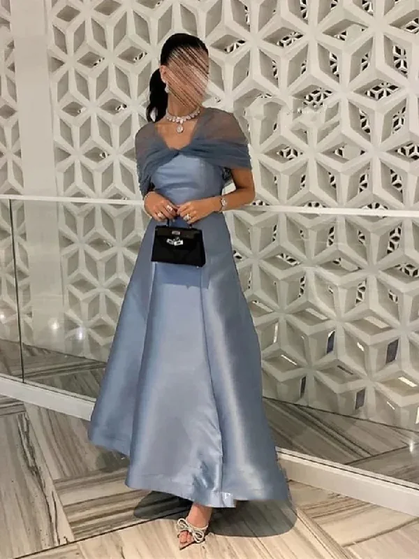 Modest Off Shoulder A-Line Satin Long Formal Party Dress DP3870 Tunics Satin smooth
