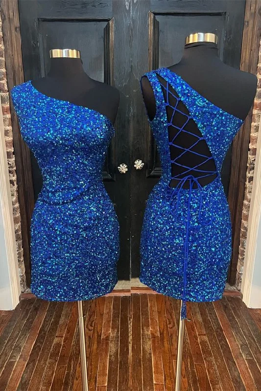 Sparkle Royal Blue Sequin One Shoulder Bodycon Party Dress c3420 Tunics Brand named