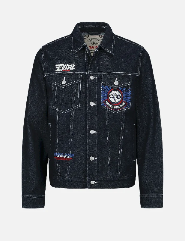 Motorcycle Daruma Embroidered Denim Jacket Fleece Jacket Down Jacket Parka