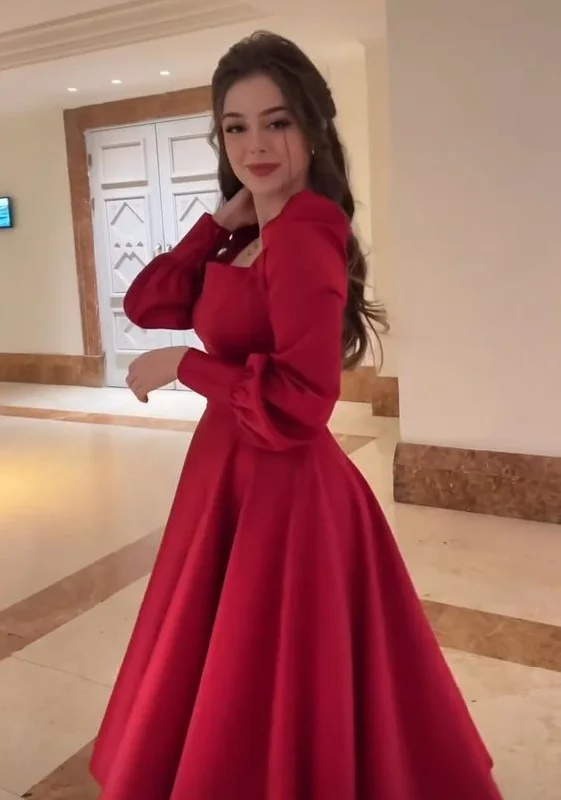 Retro Style Red A-line Long Sleeves Party Dress  cc865 Chiffon Maxi Beach