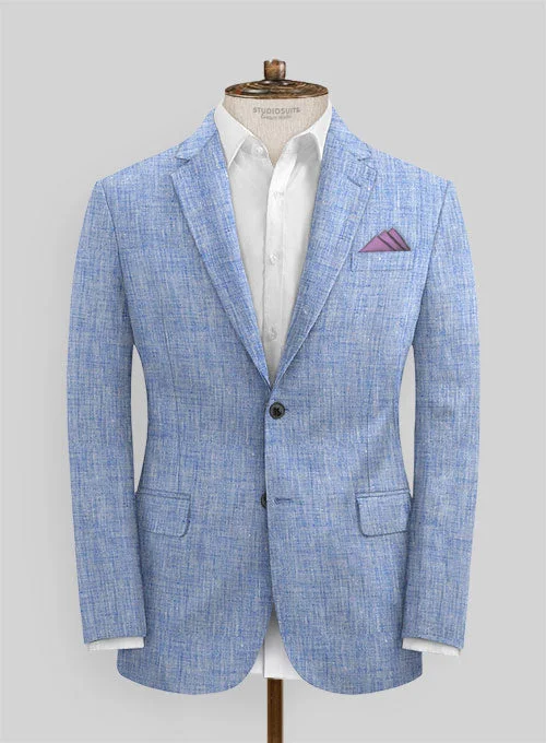 Solbiati Artic Blue Linen Jacket Denim Fabric Leather Fabric Suede Fabric