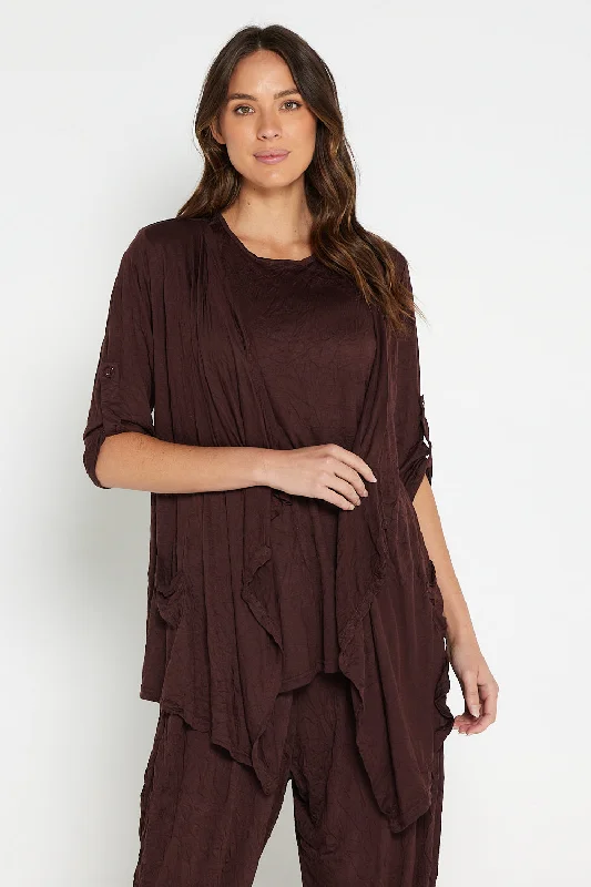 Teegan Crush Cardigan - Chocolate Nylon Fabric Polyester Fabric Spandex Fabric