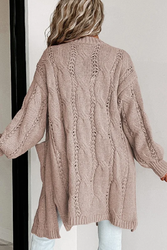 Cable Knit Hooded Cardigan Plus Size Print Jacquard Patchwork