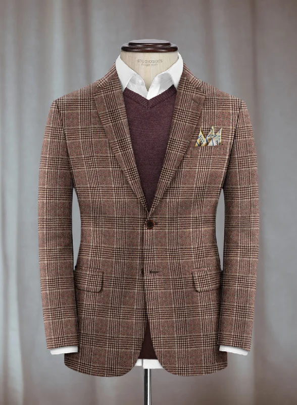 Lanificio Zegna Trofeo Brown Glen Cashmere Jacket Zip Front Button Front Snap Front