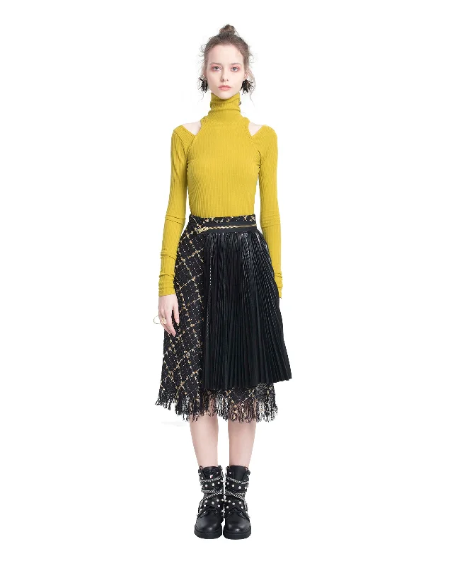 Panelled Pleated Tweed Skirt cotton skirt soft