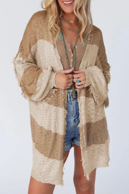 Boho Chic Oversized Striped Cardigan with Fringe Lightweight Heavyweight Midweight