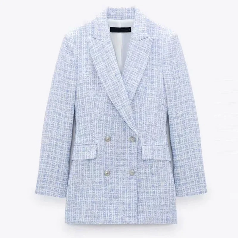 ZAAHO2022 Spring Autumn Women Vintage Plaid Tweed Blazer Coat Chic Button Office Lady Suit Jacket Casual Outwear Tops Female Tailored Jacket Straight Jacket A-Line Jacket ZAAHO2022 Spring Autumn Women Vintage Plaid Tweed Blazer Coat Chic Button Office Lady Suit Jacket Casual Outwear Tops Female Tailored Jacket Straight Jacket A-Line Jacket