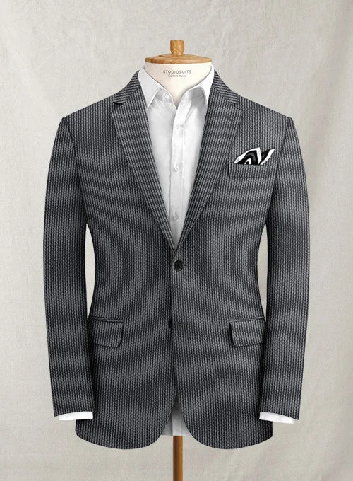 Solbiati Gray Blue Seersucker Jacket Denim Fabric Leather Fabric Suede Fabric