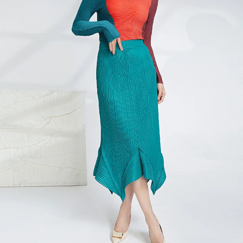 Miyake Pleated Irregular Hem Skirt cashmere skirt fine