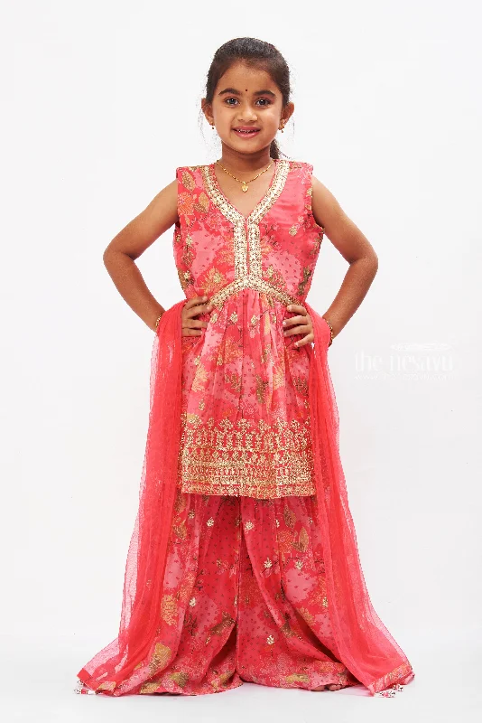 Coral Charm Aliacut Kurti with Gharara Pant Set for Girls Comfortable Denim Pants