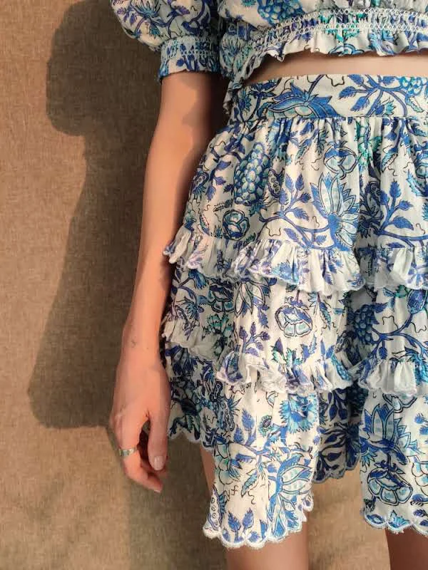 Hemant & Nandita Cobalt and White Short Skirt lace skirt intricate