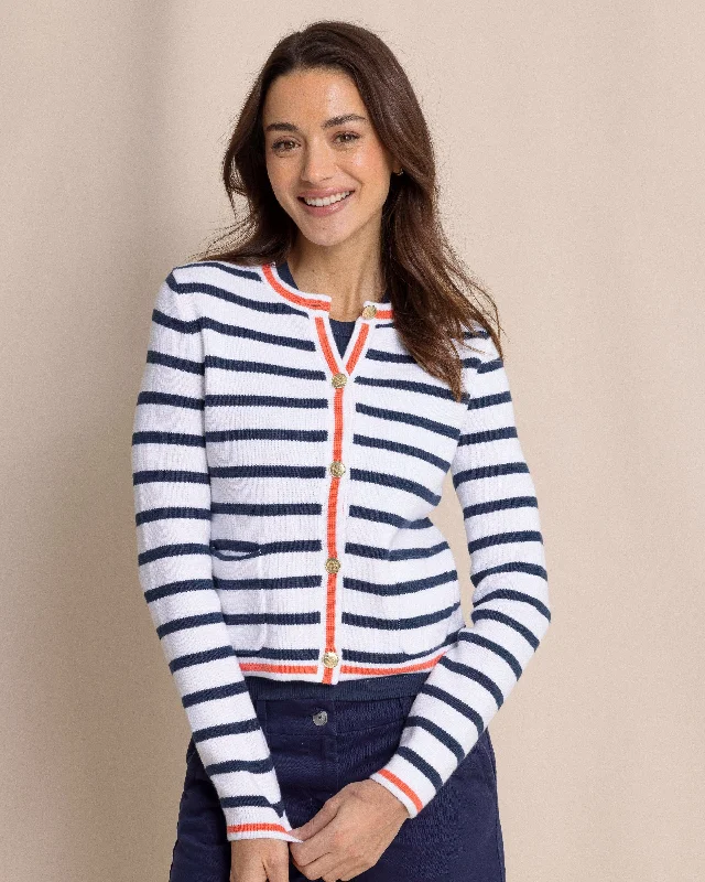 Marlene Striped Button Front Cardigan Transparent Opaque Sheer