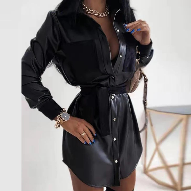 Advbridge Winter Women Temperament Feather Dress Commute Female Long Sleeve PU Dresses Autumn Elegant Button Lace-up Cardigan Party Dress Casual Formal Business Advbridge Winter Women Temperament Feather Dress Commute Female Long Sleeve PU Dresses Autumn Elegant Button Lace-up Cardigan Party Dress Casual Formal Business