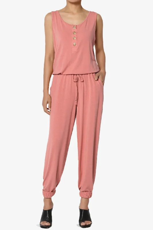 Entrada Button Scoop Neck Tank Jogger Jumpsuit PLUS rhinestone tank top