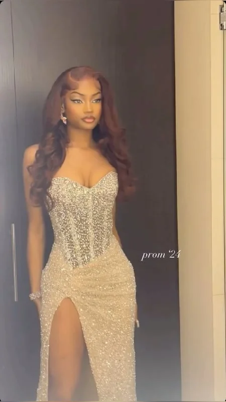 Champagne Sweetheart Sequins Black Girl Party Dress Evening Gown DP3898 Tunics Long Elegant Champagne Sweetheart Sequins Black Girl Party Dress Evening Gown DP3898 Tunics Long Elegant