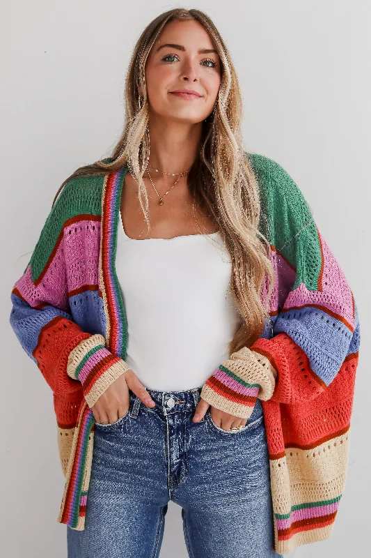 Got A Crush Multi Striped Cardigan Soft Cozy Warm