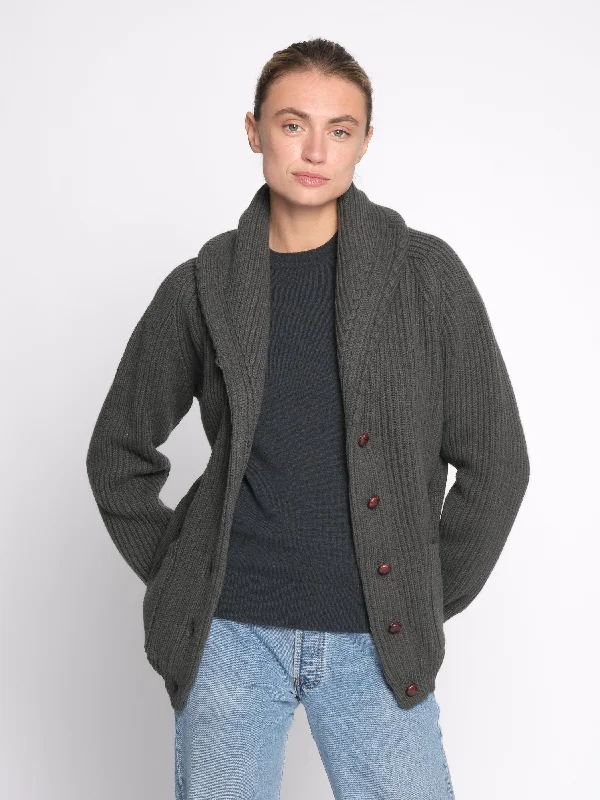 THE KENNEDY CARDIGAN | Drill Grey Mesh Blend Leather Blend Suede Blend