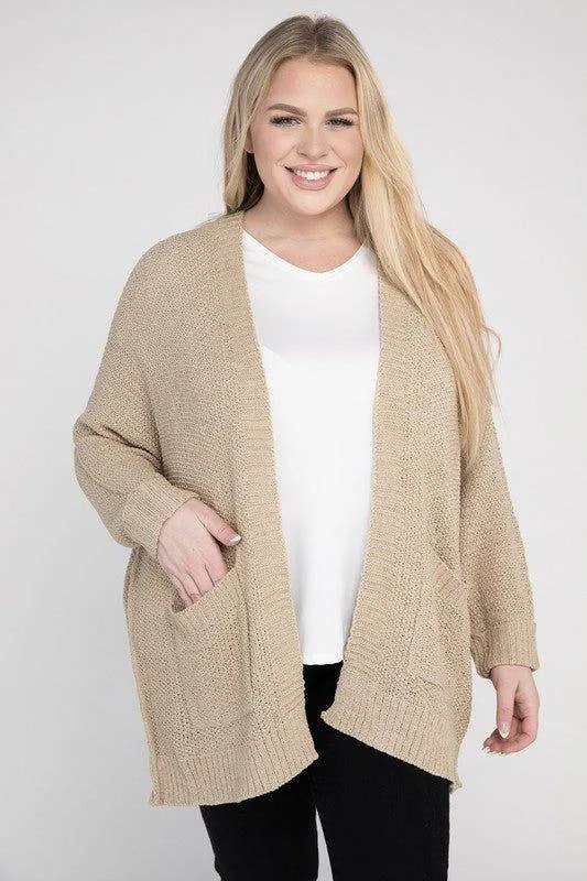 eesome Plus Size Ribbed Knit Open Front Cardigan Terry Blend Velvet Blend Canvas Blend