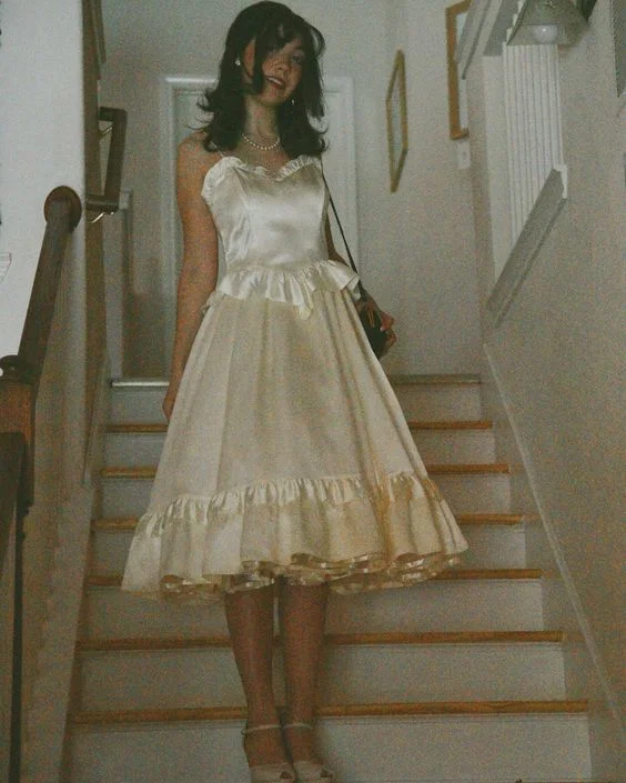 Lovely Ivory Spaghetti Straps A-Line Midi Length Formal Party Dress DP3830 Tunics Timeless classic Lovely Ivory Spaghetti Straps A-Line Midi Length Formal Party Dress DP3830 Tunics Timeless classic