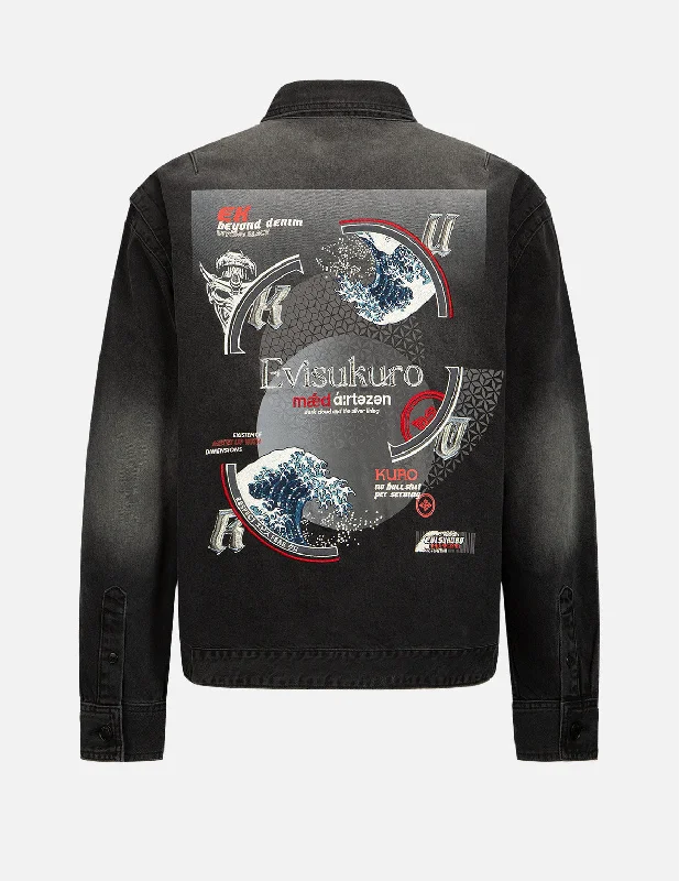 The Great Wave and Kamon Embroidery Denim Shirt Jacket Satin Jacket Silk Jacket Chiffon Jacket The Great Wave and Kamon Embroidery Denim Shirt Jacket Satin Jacket Silk Jacket Chiffon Jacket