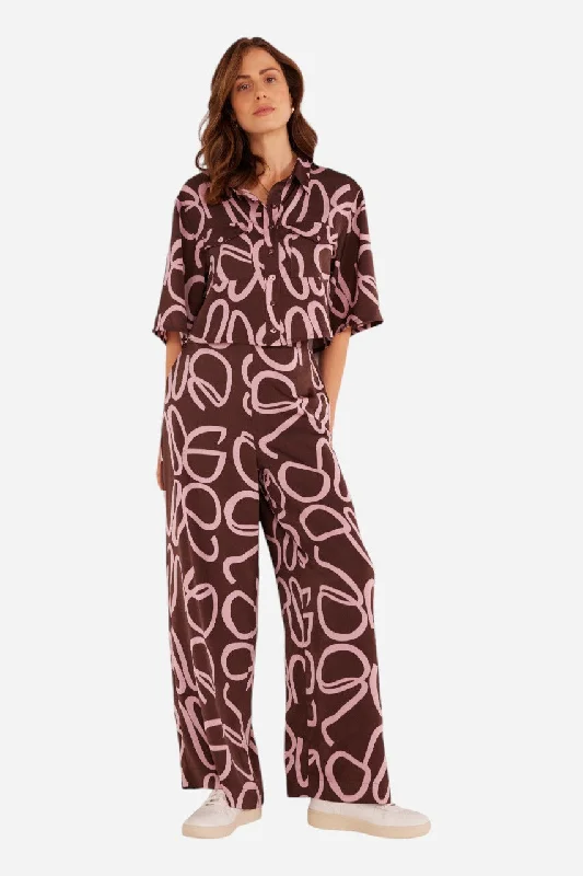 MINKPINK Emmy Wide Leg Pant Brown/Pink Stylish Slim Trousers