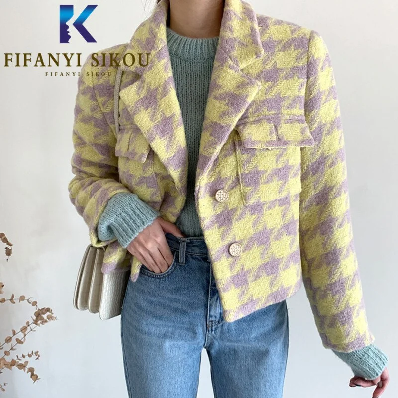 Yellow Plaid Blazer Jacket Women Autumn Winter Thick Warm Single Breasted Lapel Suit Jacket Ladies Casual Blazers Coat Corduroy Jacket Velvet Jacket Brocade Jacket