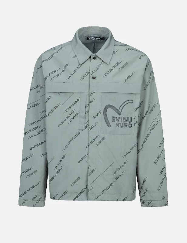 Monogram Logo Print Utility Jacket Cotton Fabric Linen Fabric Terry Fabric