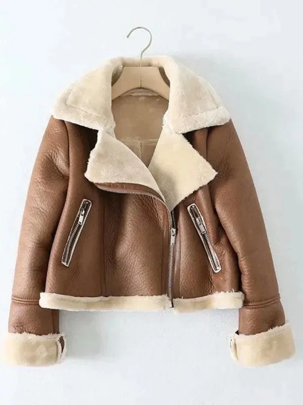 Motorcycle Short Fur Winter Jacket Zippered Jacket Buttoned Jacket Snapped Jacket