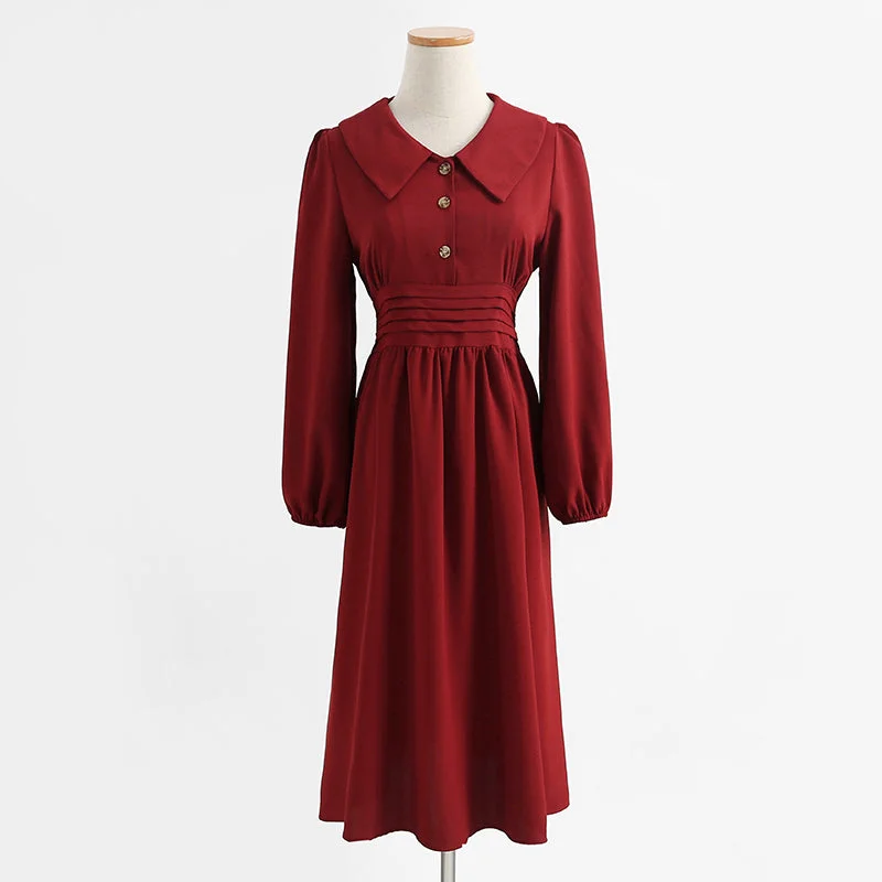 Red Fairy skirt college style long sleeve retro literary temperament skirt  2319 velvet skirt rich