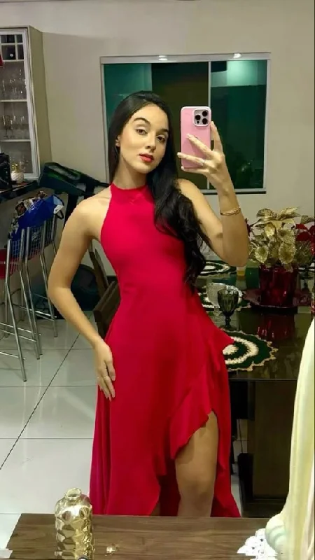 Charming Red Halter Sheath Ruffles Long Party Dress Fashion Maxi Dress, DP3600 Tunics Party sparkling Charming Red Halter Sheath Ruffles Long Party Dress Fashion Maxi Dress, DP3600 Tunics Party sparkling