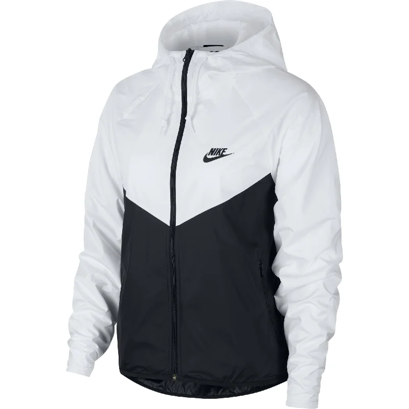 Nike Sportswear Windrunner Full Zip Hooded Women's Jacket White-Black Boat Neck Shawl Collar Notched Collar Nike Sportswear Windrunner Full Zip Hooded Women's Jacket White-Black Boat Neck Shawl Collar Notched Collar