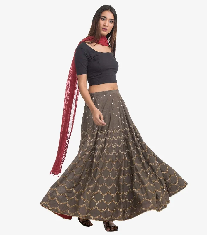 Beige silk embroidered skirt chiffon skirt delicate