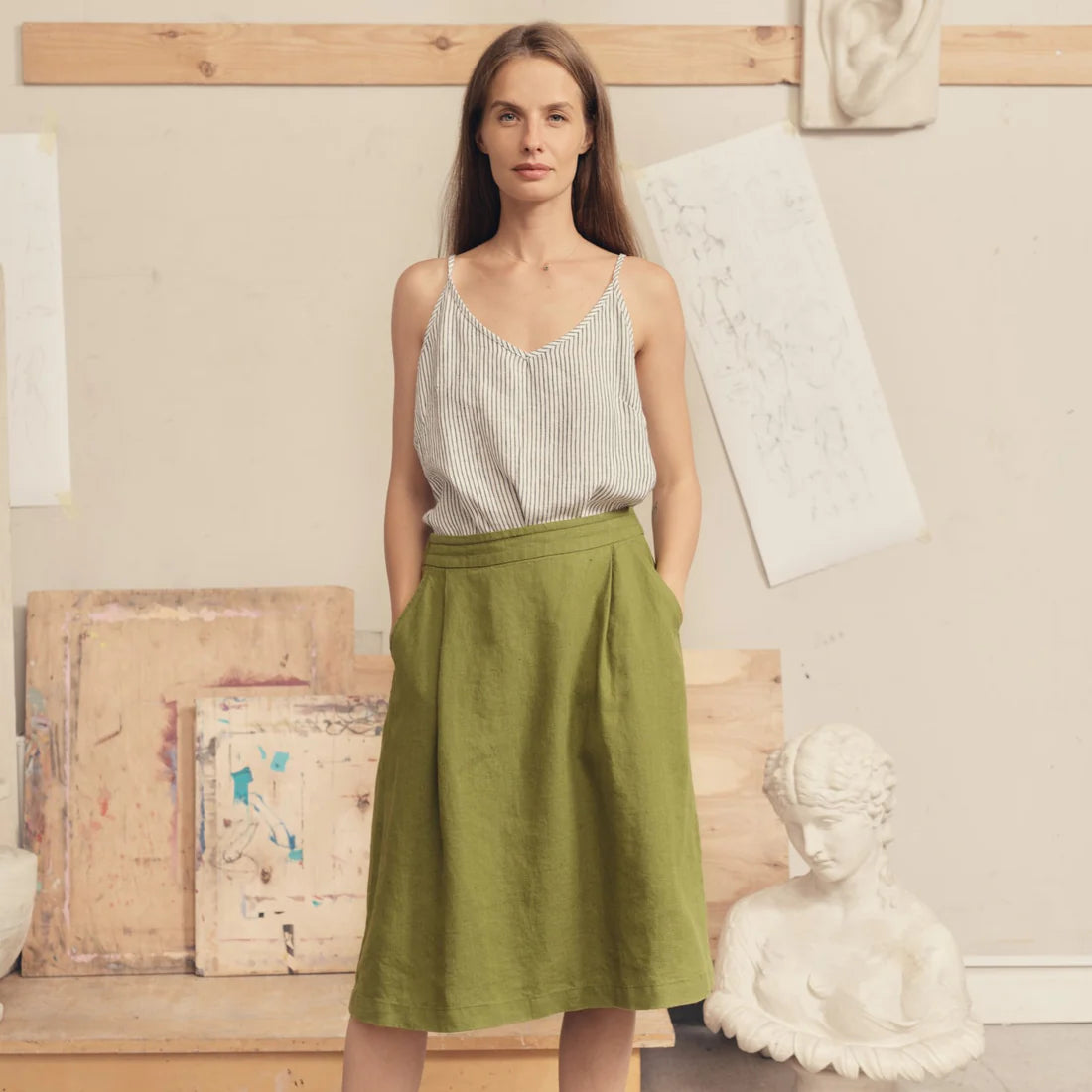 Cardamom Seed Linen Tulip Skirt velvet skirt glossy