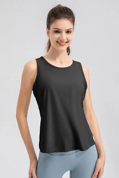 Wide Strap Round Neck Active Tank striped tank top