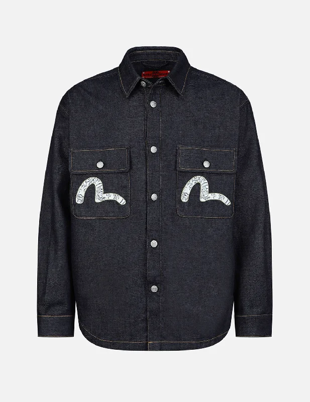Sea Wave-pattern Seagull Embroidery Denim Shirt Jacket Cardigan Sweater Pullover