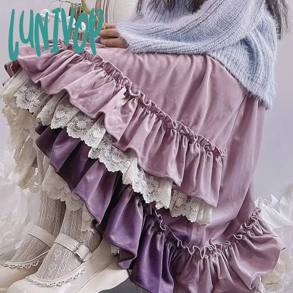 Lunivop Purple Vintage Evening Party Midi Skirt Women Lace Kawaii Lolita Fairy Skirt Autumn Winter Irregular Retro Elegant Skirts lightweight skirt design Lunivop Purple Vintage Evening Party Midi Skirt Women Lace Kawaii Lolita Fairy Skirt Autumn Winter Irregular Retro Elegant Skirts lightweight skirt design