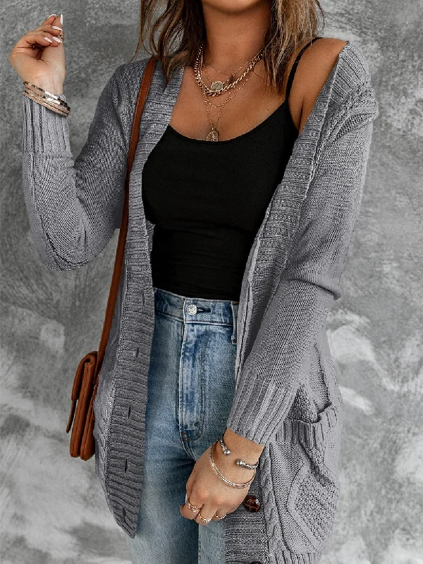 Cable Knit Button Cardigan Cashmere Blend Cotton Blend Poly Blend