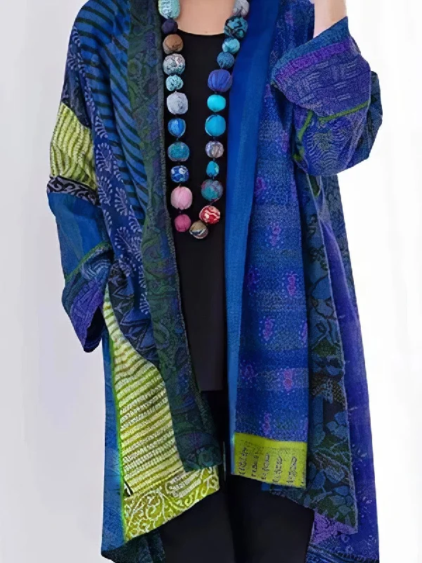 Bohemian Patchwork Long-Sleeve Cardigan Fleece Fabric Down Fabric Feather Fabric