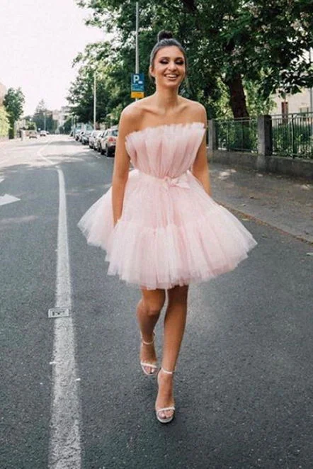 Strapless Pink Tulle Short Homecoming Dress, Princess Sleeveless Party Dress c3039 Tunics Cozy comfortable Strapless Pink Tulle Short Homecoming Dress, Princess Sleeveless Party Dress c3039 Tunics Cozy comfortable
