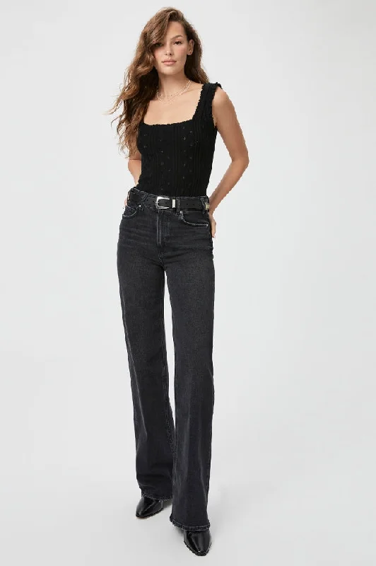 Paige Sasha 32in Pants in Viper Black Distressed Trendy Wide-Leg Pants