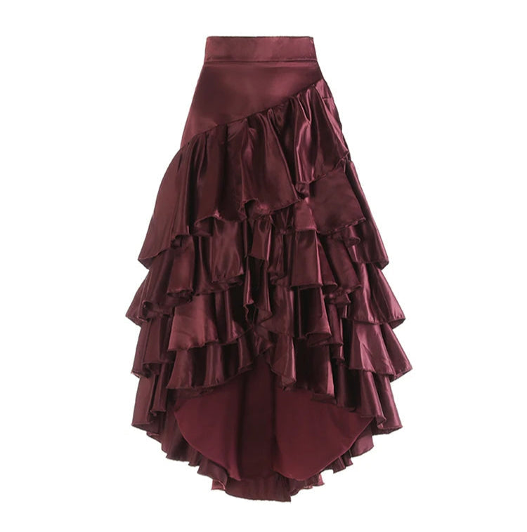 Asymmetrical Ruffles Patchwork High-Low Skirt high waist skirt