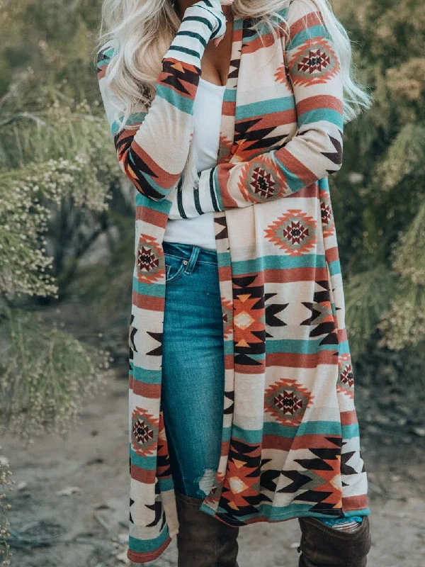 Colorful Patterned Geometric Stripe Longline Cardigan Solid Color Striped Floral Print Colorful Patterned Geometric Stripe Longline Cardigan Solid Color Striped Floral Print