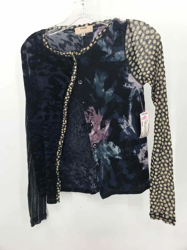 Pre-Owned Fuzzi Black Size Medium Printed Cardigan Crew Neck V-Neck Turtle Neck