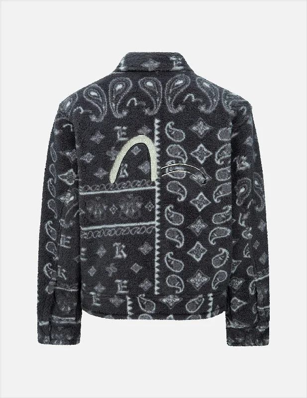 Paisley Jacquard Fleece Relaxed Fit Jacket A-Line Jacket Boat Neck Shawl Collar