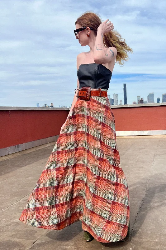 Full Sweep Plaid Maxi Skirt M/L linen skirt breathable